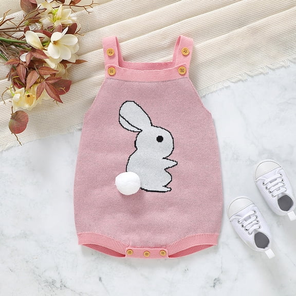 UACY Baby Girl Boy Easter Outfit Bunny Romper Sleeveless Knit Bodysuit Jumpsuit My First Easter Spring Clothes