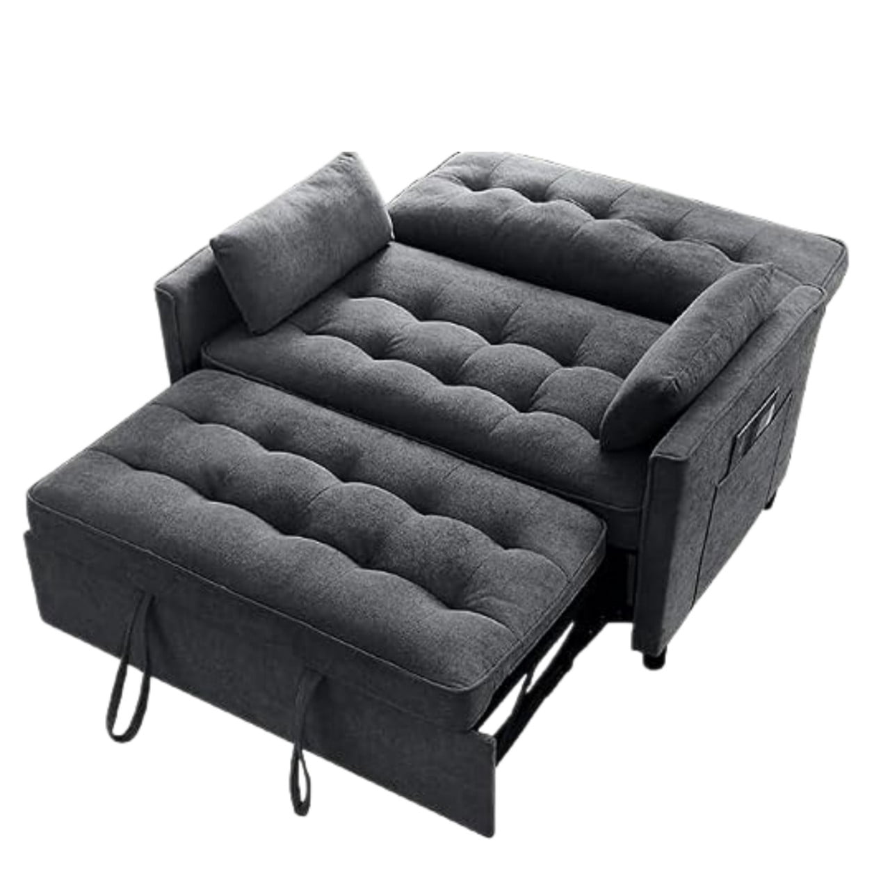 3-in-1 Convertible Sofa Bed with USB Charging Ports, Pull-Out Sleeper Sofa with Adjustable Backrest and Side Pocket, Compact Loveseat Couch for Living Room, Apartment, Dorm