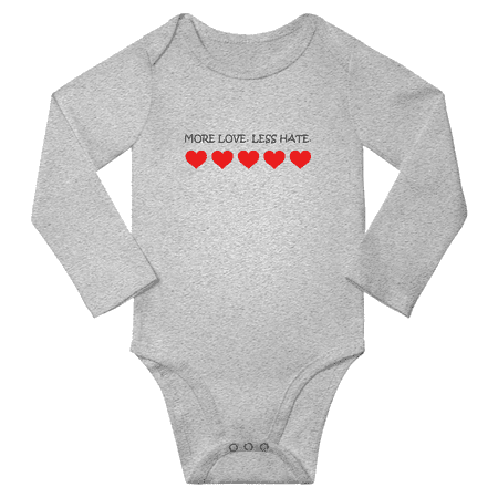 

More Love Less Hate Cute Baby Long Sleeve Clothing Bodysuits Boy Girl Unisex (Gray 6-12M)
