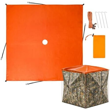 Blaze Orange Hunting Cap (55×55 Inch) - Safety Orange Ground Cover Panels With Windproof Fixing Stakes & Ropes Waterproof Fits Hub-Style 4-Sided Ground Blinds