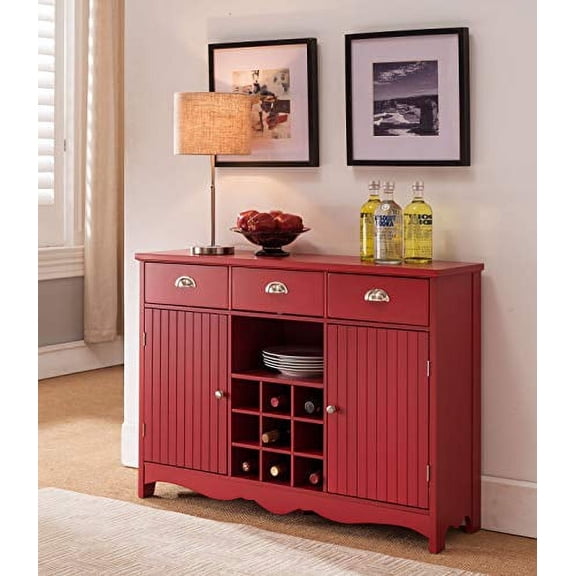 Kings Brand Furniture Buffet Server Console Table With Wine Storage, Red Finish