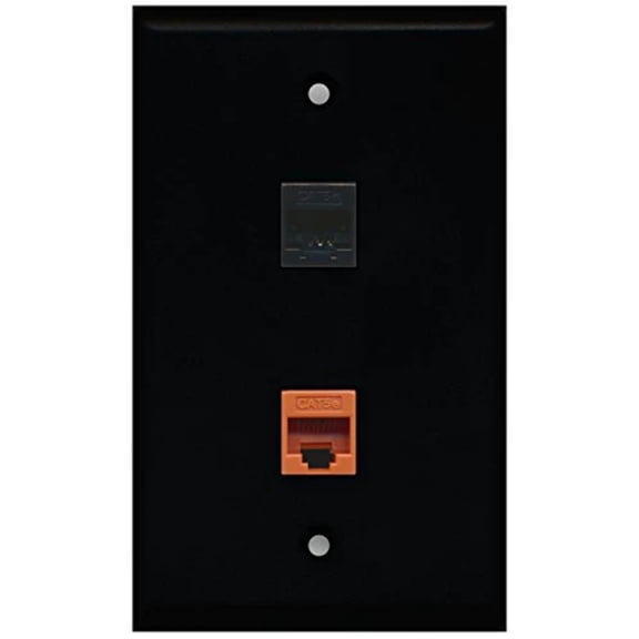 RiteAV - Black 1 Port Cat5e Ethernet Black 1 Port Cat5e Ethernet Orange Wall Plate