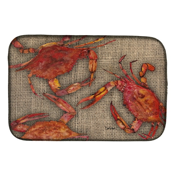 Cooked Crabs on Faux Burlap Dish Drying Mat