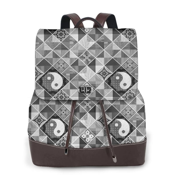 Balery Yin Yang With Black And White Mochila de Cuero para Mujeres, Gran Capacidad, Bolsa de Viaje Multifuncional, Mochila de Cuero y Bolsa de Hombro para Mujeres