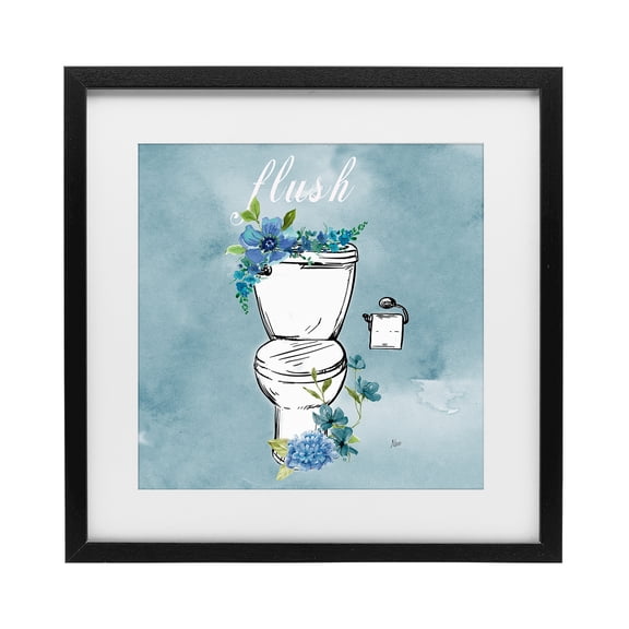 Stupell Industries French Country Floral Bathroom Rules Flush Black Framed Print Under Glass, 16 x 16, by Nan