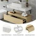 thumbnail image 5 of 39.4 in Bathroom Vanity Floating Wall Mounted Bathroom Cabinet Glossy Cabinet Storage Wooden Vanity with Ceramic Basin Sink and 2 Drawers, Oak & White, 5 of 6