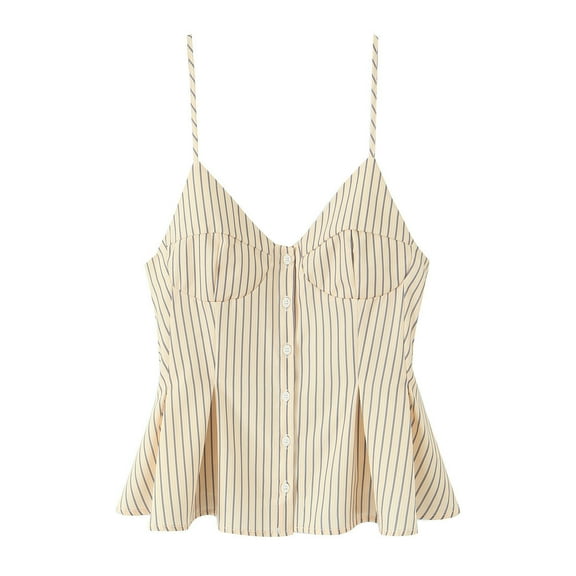 PiGOGI Women's Backless V-Neck Camisole - Sexy Slim Fit Pleated Skirt Top Summer Sleeveless Blouse for Party Club Outfits Yellow XS