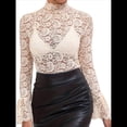 thumbnail image 1 of Blusa Elegante de Encaje Calado con Mangas Acampanadas para Mujer, para Fiesta, Moda 2025 Crema S, 1 of 7