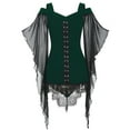 thumbnail image 4 of Haitryli Women's Gothic Renaissance Tops Off Shoulder Medieval Steampunk Victorian Corset Flowy Tops Green XL, 4 of 7