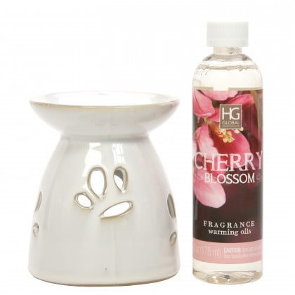 - Hosley's 4.3'' High White Ceramic Oil Warmer with 6 oz Premium Cherry Blossom Scented Warming Oil