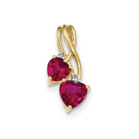 14k Yellow Gold LabCreated Ruby and Diamond Double Heart Pendant