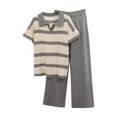 thumbnail image 1 of Pantalones Casuales de Mujer Cuello Redondo Manga Corta Tops Y Elástico de la Cintura Pantalones Largos Conjuntos, Desgaste Casual, 1 of 3