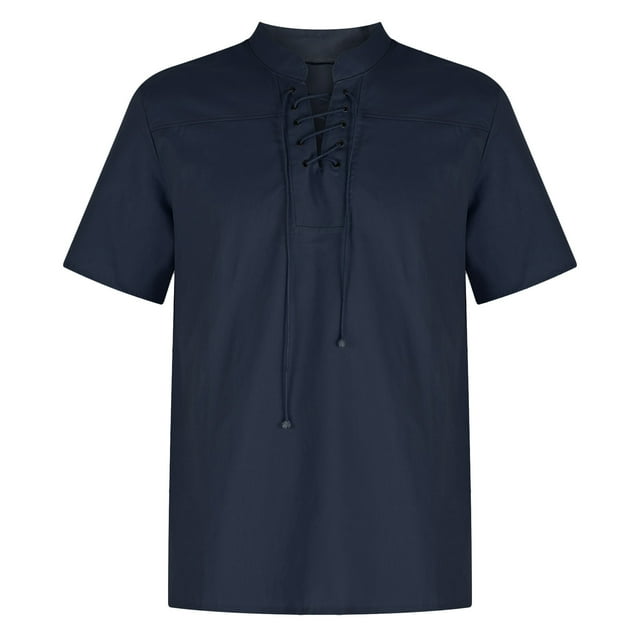Birdeem Mens Fashion Tops Retro Solid Color Loose Casual Short Sleeve Shirt