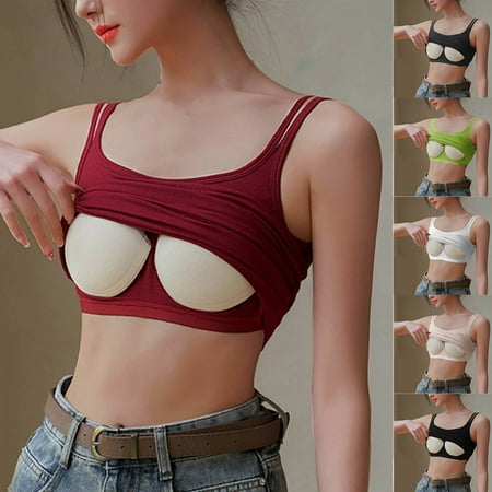 DDAPJ pyju Ribbed Tank Top with Built in Bra for Women Summer Casual Padded No Underwire Push up Shelf Bras Workout Camisole Limited Time Sales Wine M