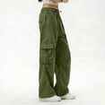 thumbnail image 5 of Hurxie Cargo Pants for Women with Pockets High Waist Lightweight Stretchy Hiking Casual Streetwear Baggy Wide Leg Pants Army Green,L, 5 of 6