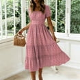 thumbnail image 2 of Kukoosong Women's Short Sleeve Midi Dress, Square Neck Tiered Ruffle Dress, Casual Summer Beach Sundress, Flowy A-Line Elastic Waist Puff Sleeves Dress, 2 of 7