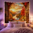 thumbnail image 2 of Autumn Maple Leaves Through Open Wooden Doors in a Serene Rustic Scenery for Home Decor Lovers, Nature Landscape Art Decor, Housewarming Gift Tapestry Wall Hanging for Bedroom and Living Room, 2 of 7
