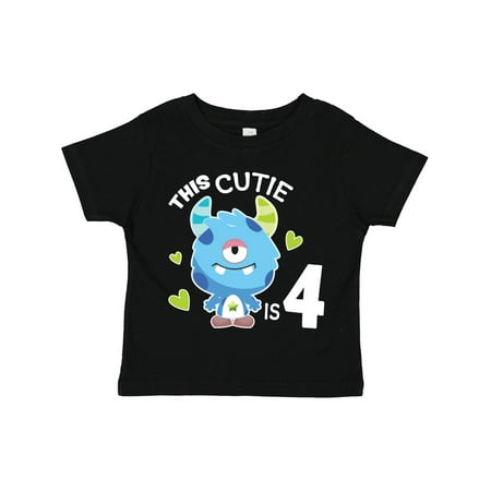 

Inktastic This Cutie is 4 with Cute Blue Monster and Hearts Gift Toddler Boy Girl T-Shirt