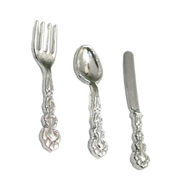 Tholdsy Vajilla de 3 piezas, modelo de tamaño Mini, decoraciones, cuchara de cocina, cubiertos de imitación educativos tempranos para niños, Type4 NO4