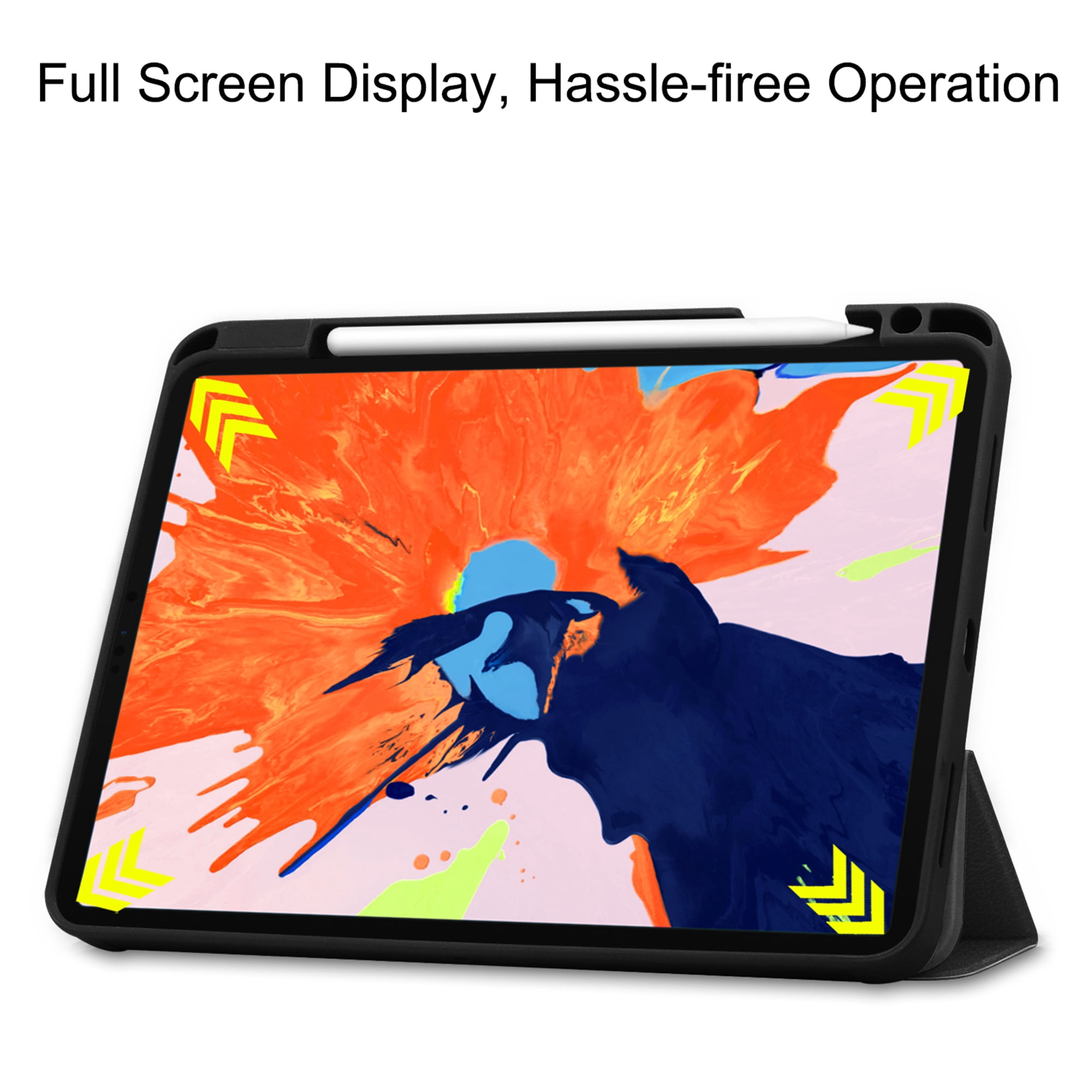 Dteck Slim Fit Case For iPad Pro 12.9 inch 2020 4th Generation with Built-in Pencil Holder, [Support Apple Pencil Wireless Charging] Tri-Fold Stand Magnetic Flip Auto Wake Sleep Case CoverBlack