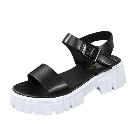 

NECHOLOGY Slides And Sandals Women Memory Foam Fashion Summer Women Sandals Thick Sole Nude Wedge Sandals for Women Black 6.5