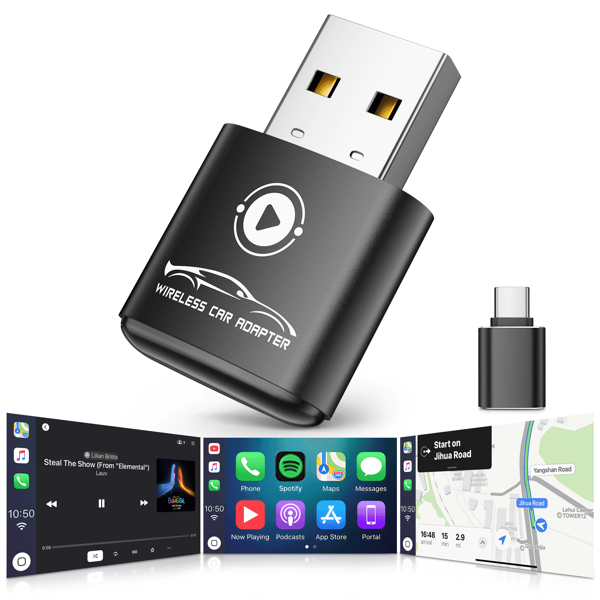 Wireless CarPlay Adapter, TERUNSOUl Wired CarPlay to Wireless for iPhone & Apple Auto, Mini Wireless Dongle Stick for iOS 10+, Black