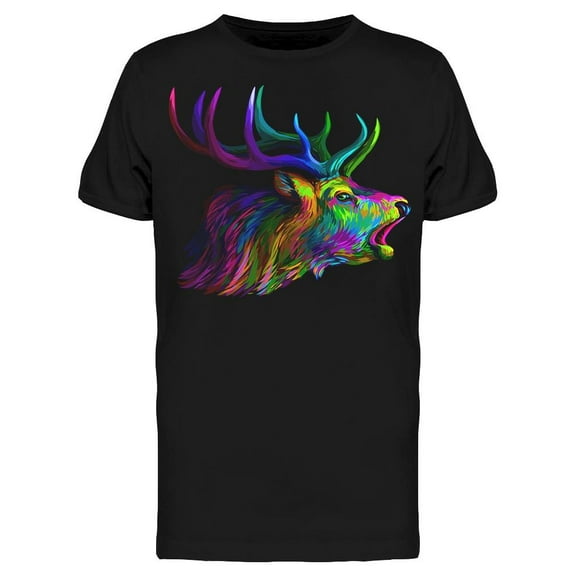 Smartprints Mens Graphic Tee - Multicolored Neon Deer - Regular Fit 100% Cotton