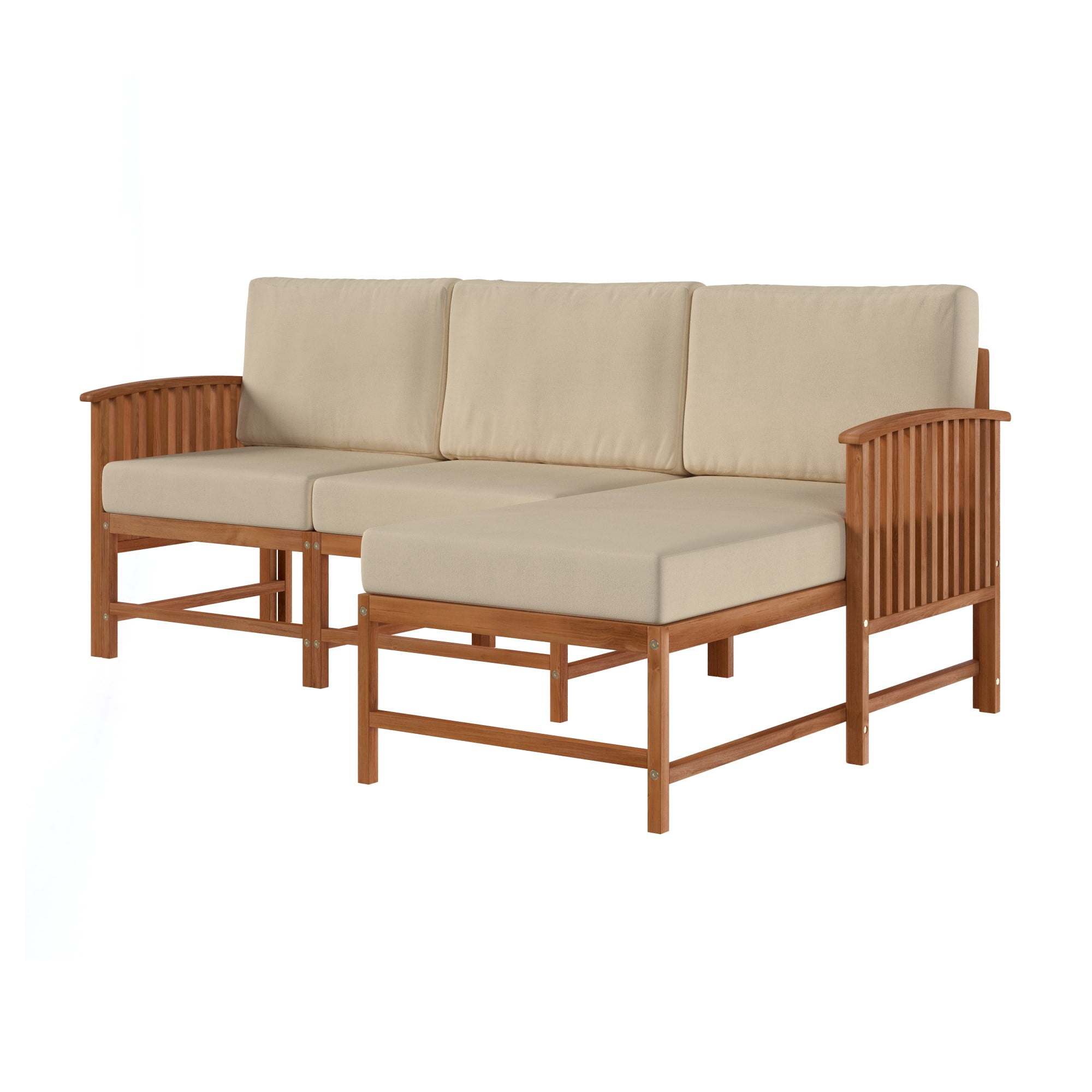Walker Edison Modern Slatted Solid Wood 3-Piece Outdoor Sectional Set, Brown