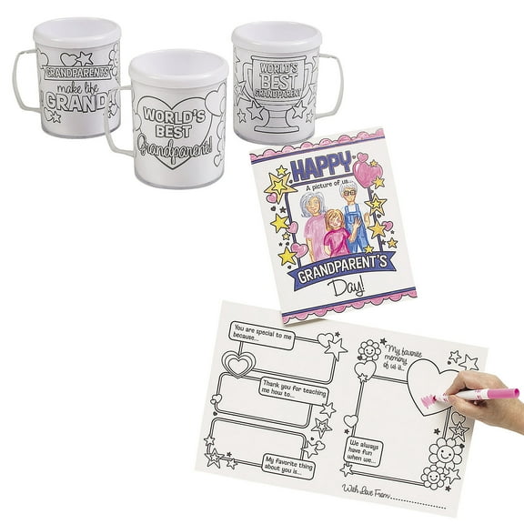 Fun Express Color Your Own Grandparents Day Mug & Card Gift Kit - 24 Pieces