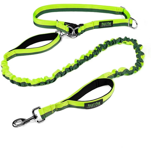 Mighty Paw Hands Free Bungee Leash 2.0 | 4’ Dog Lead W/ Dual Padded Traffic Handles For Running, Hiking & Jogging.
