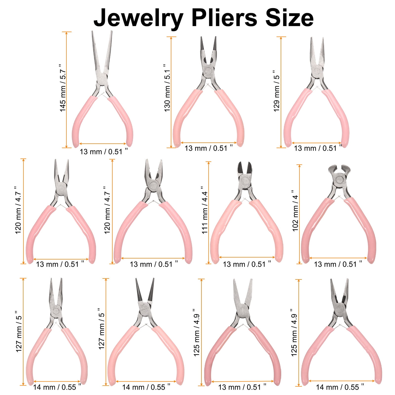 Uxcell 11pcs Jewelry Pliers Kits Jewelry Making Pliers Tool Needle/Round/End Cutter/Bent/Long/Flat Nose Pliers Wire Cutter & Diagonal Cutter for  Tool Hobby Craft, Pink