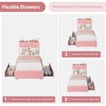 thumbnail image 7 of Twin Size Boucle Upholstered Platform Bed Frame with Wavy Headboard and Storage Bookcase, 2 Drawers, No Box Spring Needed, Pink, 7 of 7