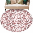 thumbnail image 2 of 6ft Round Rug, Red Boho Flower Non-Skid Rubber Backing Large Area Rugs - Living Room Bedroom Home Office, Vintage Paisley Farmhouse Pattern Indoor Floor Mat Carpets Washable Rug, 2 of 9