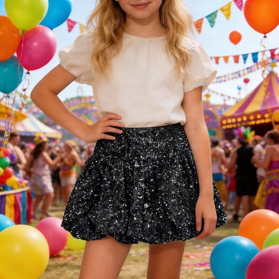 Shine Girls Sequin Skirt with Elastic Waistband for and Fall Toddler Ballerina 9-10 Years