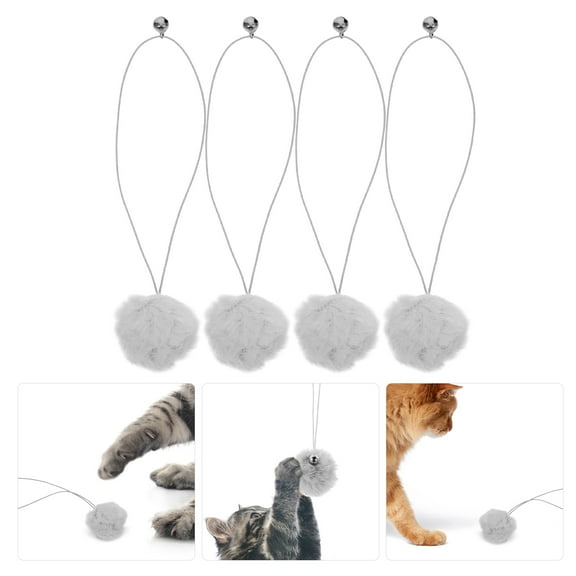 LEORX 4Pcs Plush Cat Hanging Toy with Bell Round Interactive Play for Indoor 8.5x1.9in