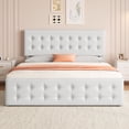 thumbnail image 2 of Memoryfield King Size Bed Frame with 4 Storage Drawers and Headboard, Faux Leather Upholstered Platform Bed Frame with Wooden Slats Support, No Box Spring Needed, White, 2 of 9