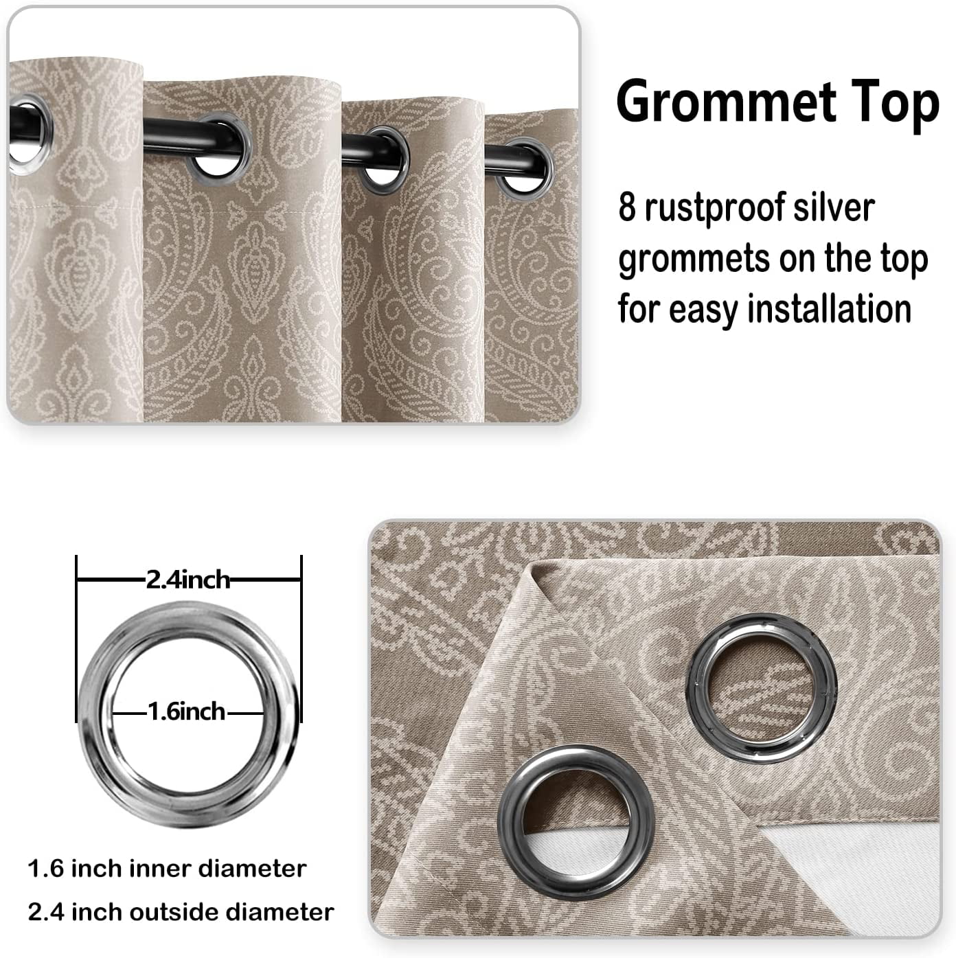 JIUZHEN Ombre Blackout Curtains for Bedroom - Grommet Top Thermal Insulated Room Darkening Window Drapes for Living Room, set of 2 Gradient Damask Curtain Panels, 52 x 96 Inches Long, Brown