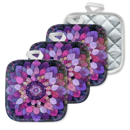 

4Pcs Pot Holder for Kitchen Large Purple And Pink Flower With Petals Composition Square Heat Resistant Hotpads 8x8in Non Slip Dirt-Proof Kitchen Cook Oven Potholders Machine Washable