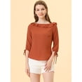 thumbnail image 3 of Women's Ruffled Neck Half Sleeve Summer Polka Dot Blouse Tops Orange L, 3 of 5