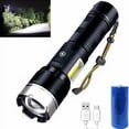 thumbnail image 1 of Linterna LED XHP90 5000 lúmenes, linterna de enfoque ajustable recargable por USB, adecuada para acampar, emergencias familiares, deportes al aire libre, 1 of 5