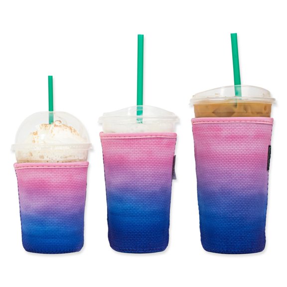 3-Pack (16-32oz) Reusable Neoprene Insulator Sleeve for Iced Coffee or Cold Beverage Cups (Pink & Purple Ombre TEXTURED)