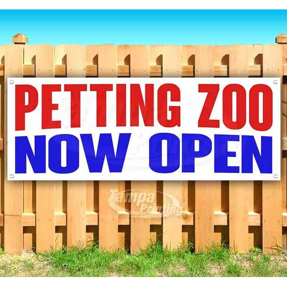 Petting Zoo Now Open 13 oz Vinyl Banner With Metal Grommets