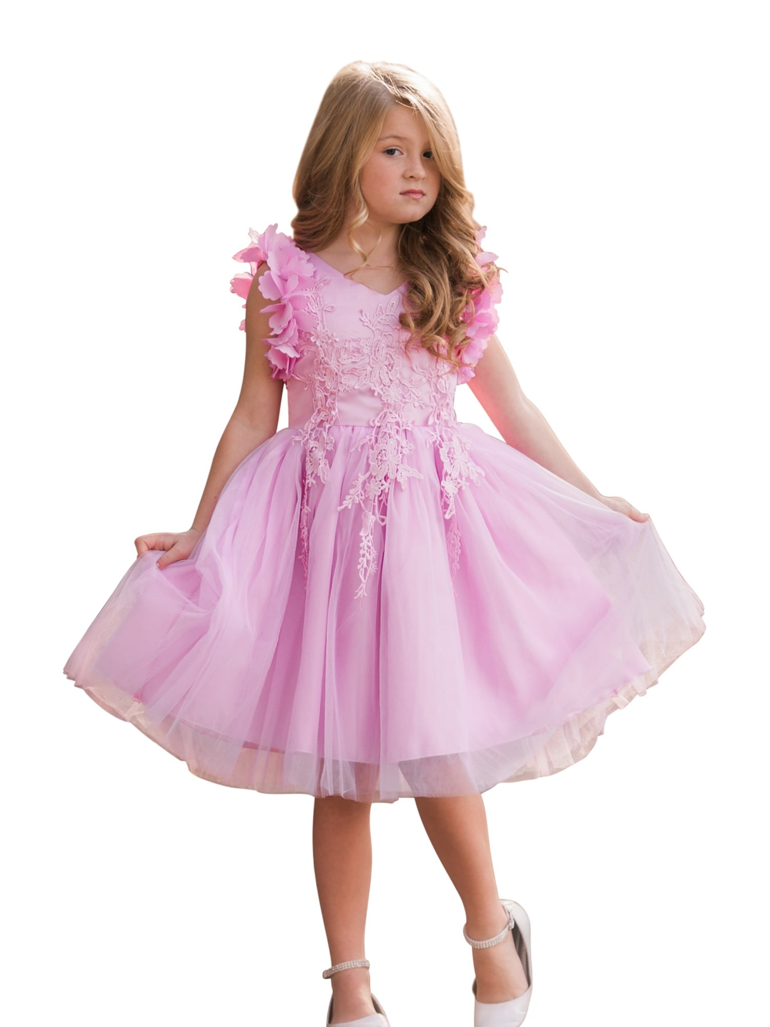 Just Couture Just Couture Little Girls Pink Lavender Petal Sleeve
