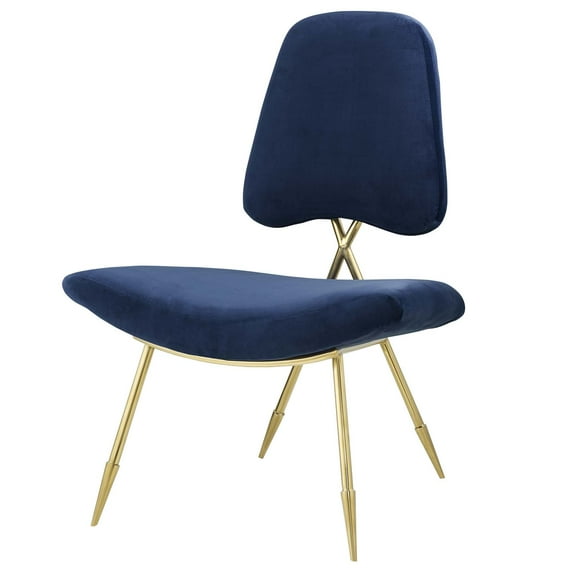 Modern Contemporary Urban Design Living Room Lounge Club Lobby Accent Chair, Velvet Fabric Metal Steel, Navy Blue