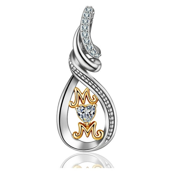 Jewelry Trends Mom Teardrop Love Heart CZ Sterling Silver Pendant Necklace 18"