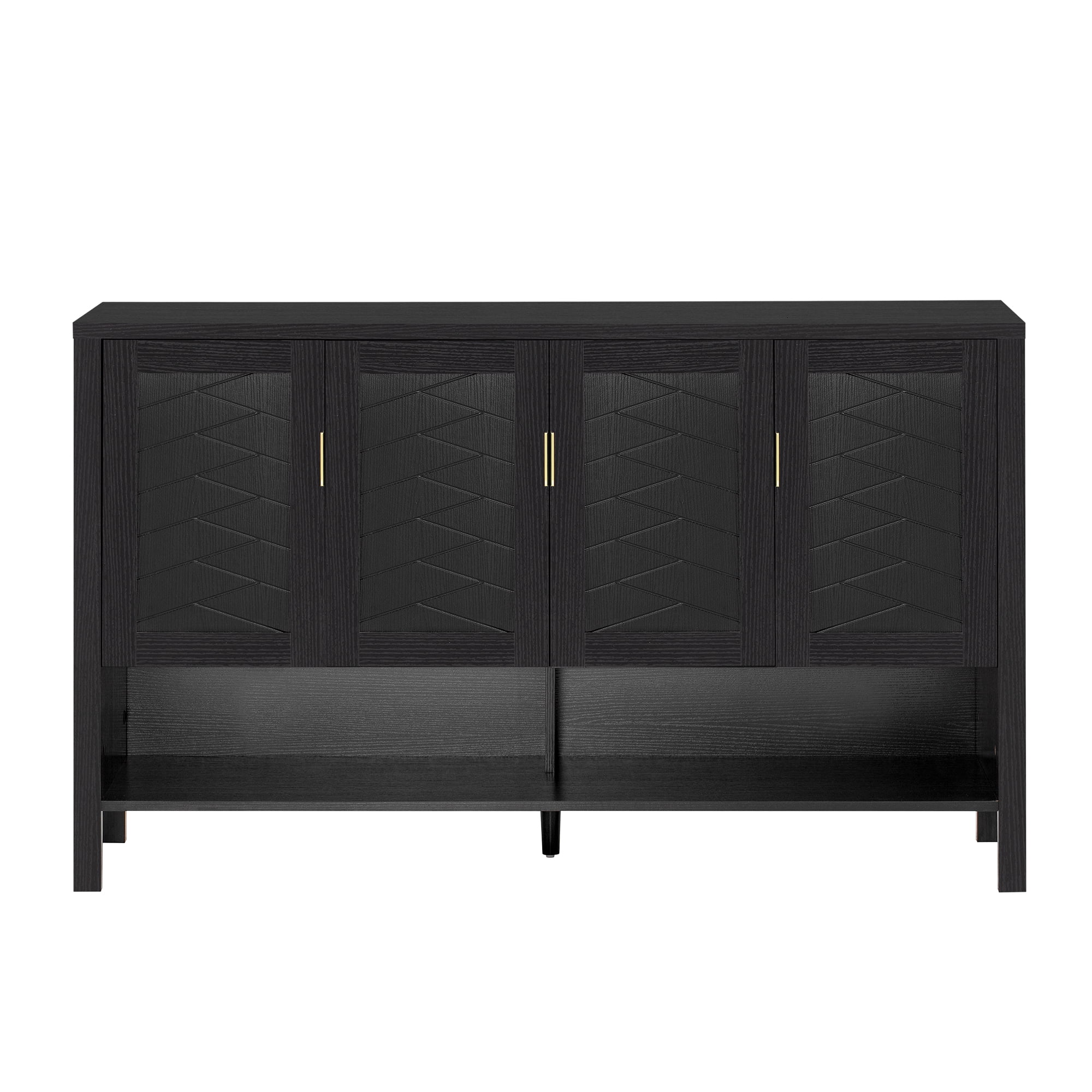 55.1" Storage Sideboard with 4-Doors, Buffet with Open Shelf and 2-Tiers Adjustable Shelves, Modern Cabinet with Double Hooks,Suitable for Living Room, Hallway, Dining, Office