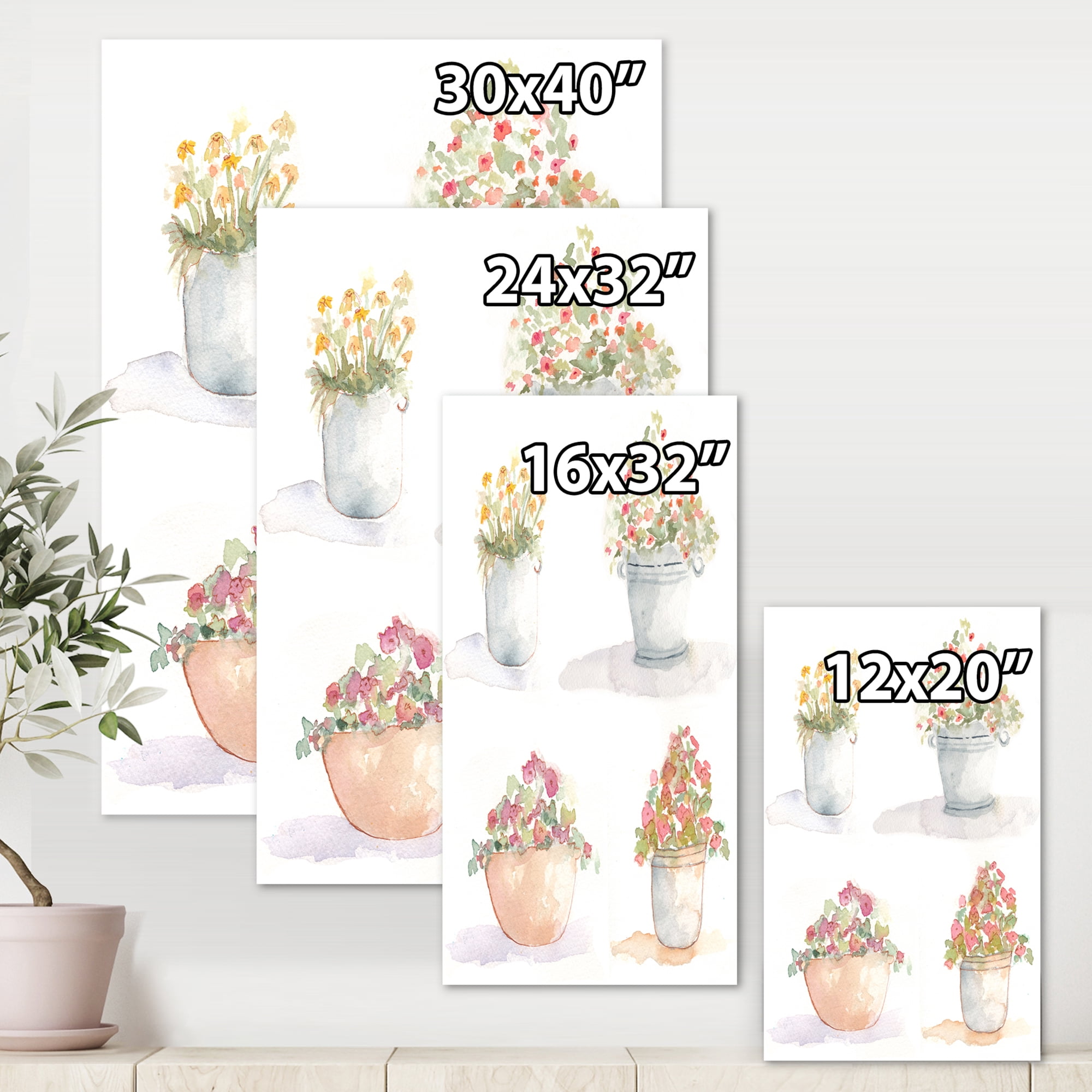 Designart ' Abstract Four Outdoor Flower Pots ' Traditional Canvas Wall Art Print