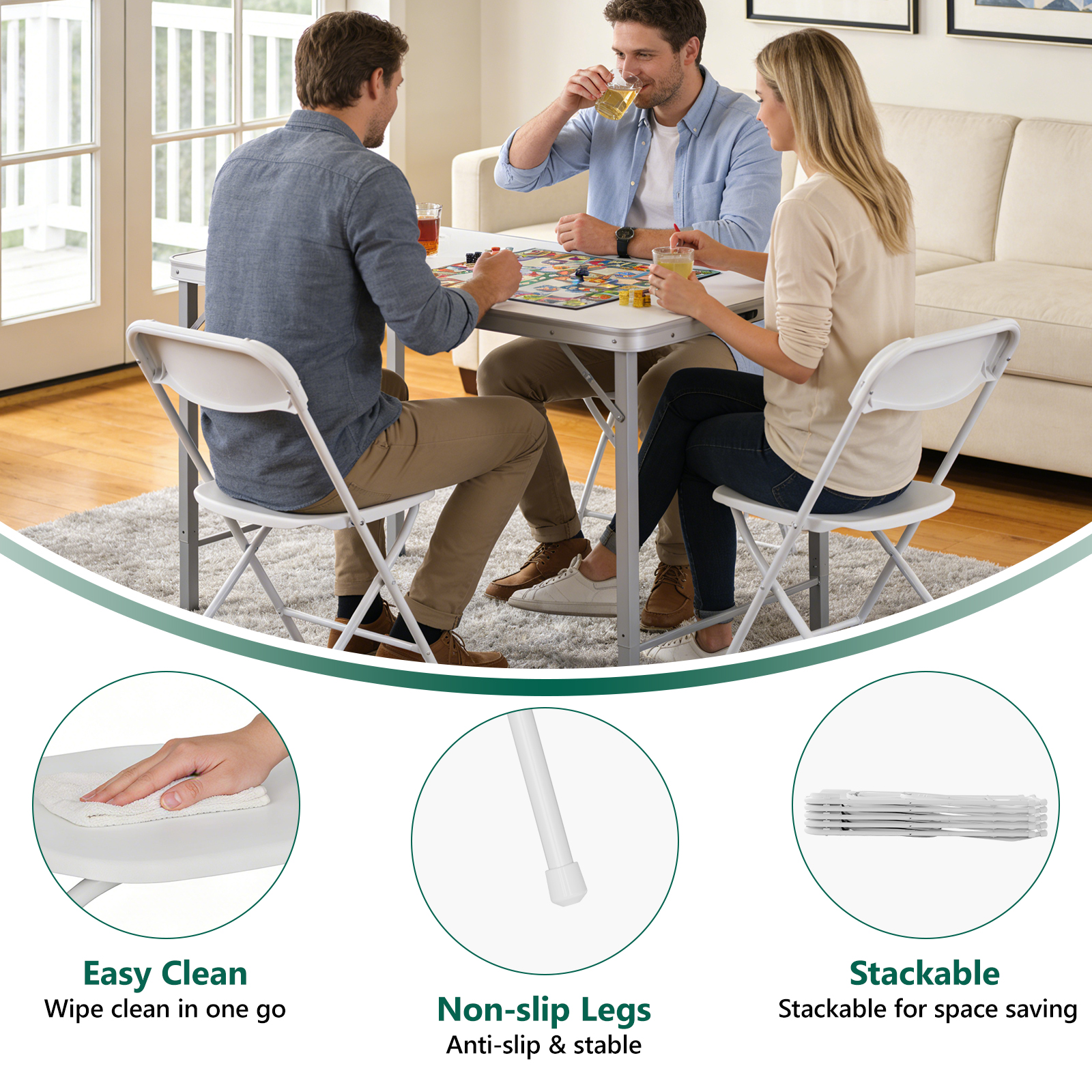 WASUHE 10-Pack White Folding Chairs with Metal Frame photo 6