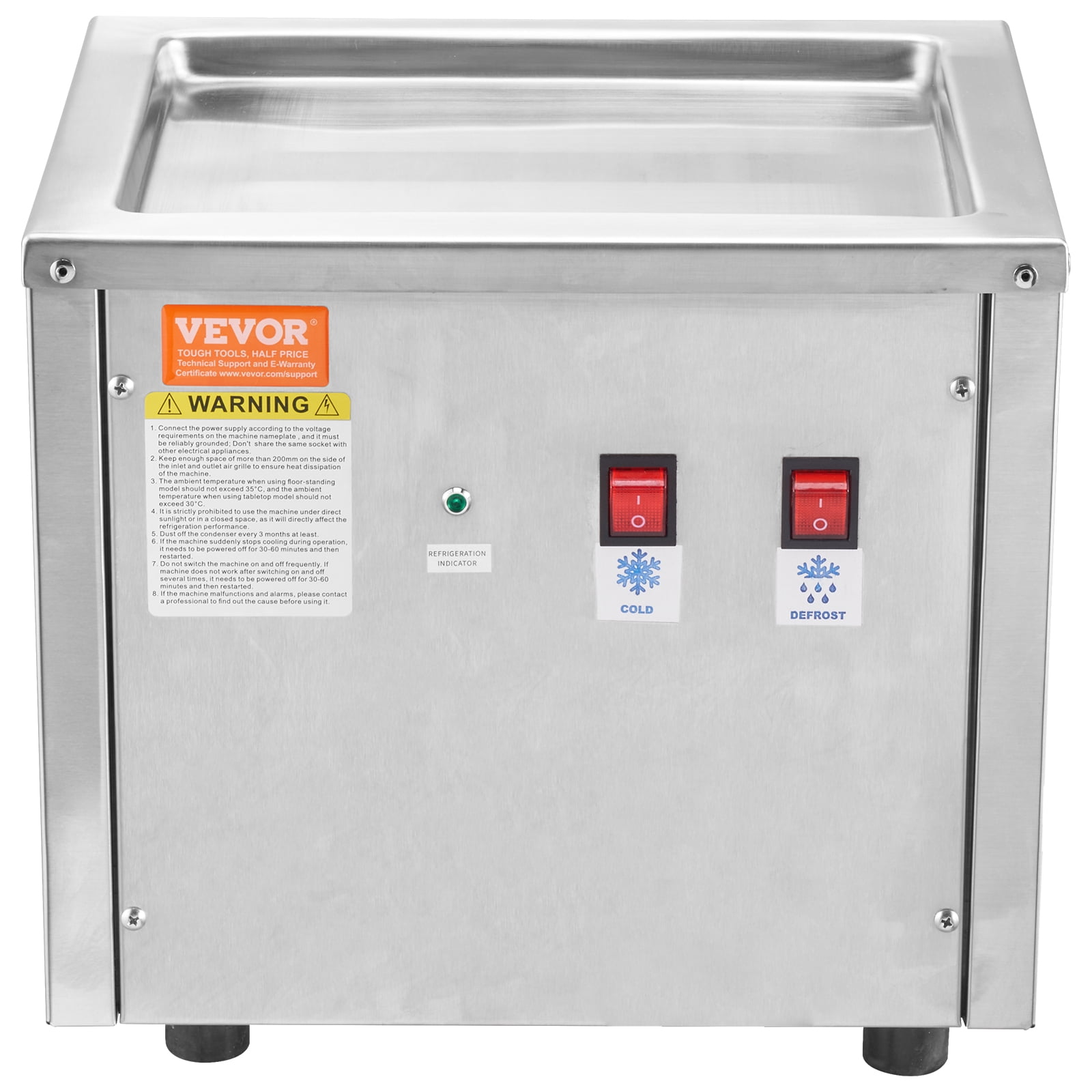 VEVOR Fried Ice Cream Roll Machine, 11" x 9.5" Stir-Fried Ice Cream Pan, Stainless Steel Rolled Ice Cream Maker with Compressor and 2 Scrapers, for Making Ice Cream, Frozen Yogurt, Ice Cream Rolls