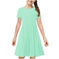 thumbnail image 6 of HomeGardon Girls Dress,Toddler Dress for Girls Toddler Kids Girls Cute Solid Color Print Short Sleeve Stretchy Dress A Line Dress,120-170, 6 of 9